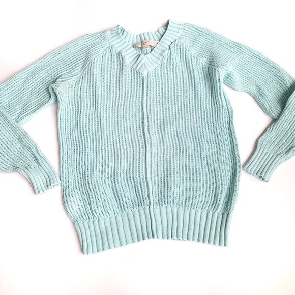 Loft XS Turquoise Teal Summer Knit V-Neck Cotton Sweater Vneck - Picture 1 of 5